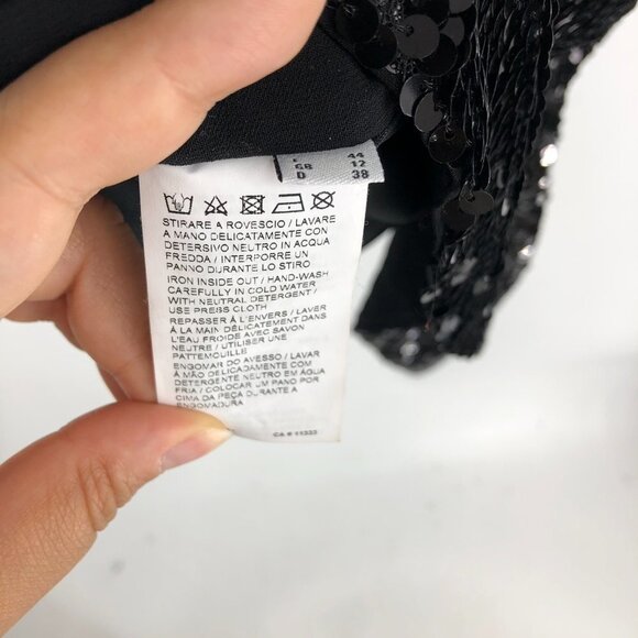 NWT PINKO Black Long Sleeve Stretch Asymmetric Hem Mini Sequin Dress Sz 12/EU 44 - Picture 8 of 16